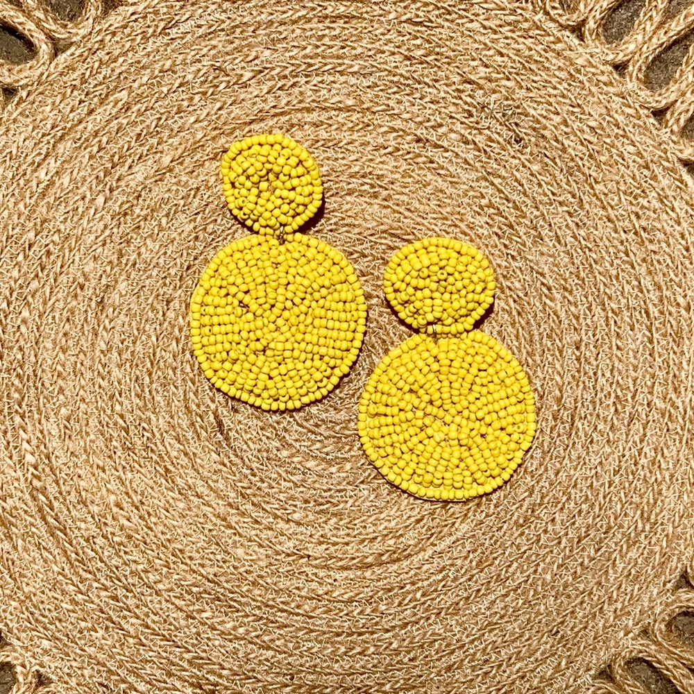 Yellow Beaded 2-Tiered Earrings
